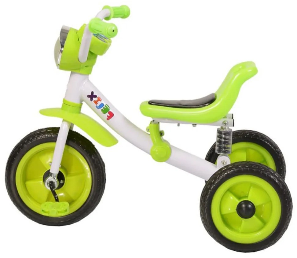 Tricicleta cu pedale NOVOKIDS™ Felix Trike ,Cu melodii si lumini, Max 20 kg, Suspensie spate, Roti din cauciuc EVA, Cadru metalic, Verde