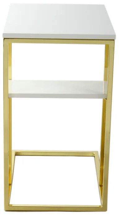 Masuta de cafea dreptunghiulara din metal cu spatiu de depozitare Lucilla 48x35x60 cm alba/aurie