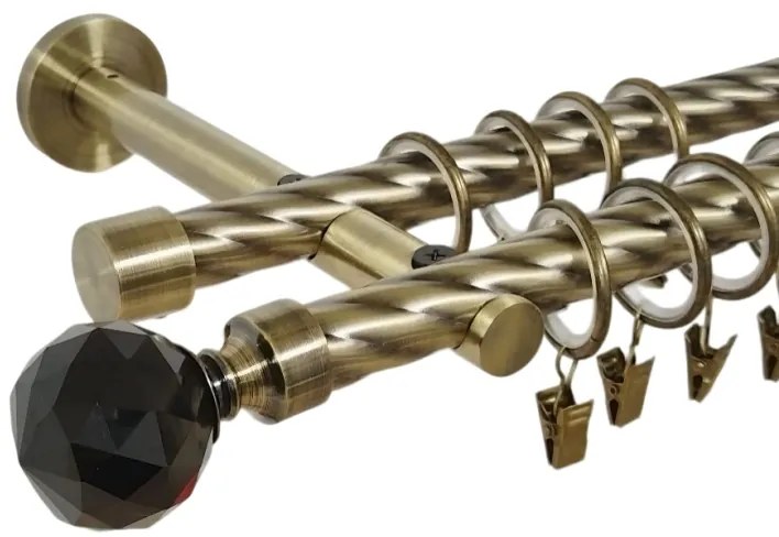 Galerie dubla twist prindere perete picior universal kula crystal negru 19/19 aur antic (Alege marime: 320 cm)