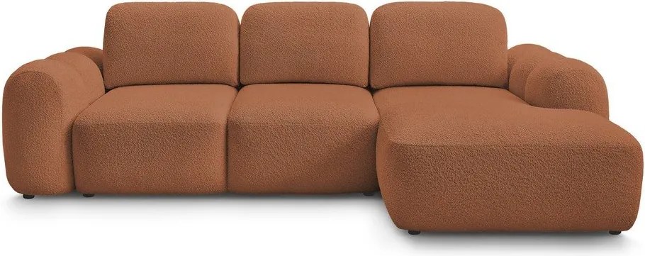 Colțar portocaliu extensibil/cu spațiu de depozitare cu tapițerie din țesătură bouclé (cu colț pe partea dreaptă/cu șezlong) Montaigne – Bobochic Paris