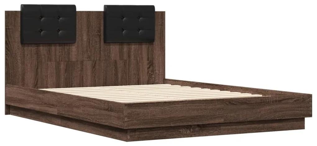 3209953 vidaXL Cadru de pat cu tăblie, stejar maro, 140x190 cm, lemn prelucrat