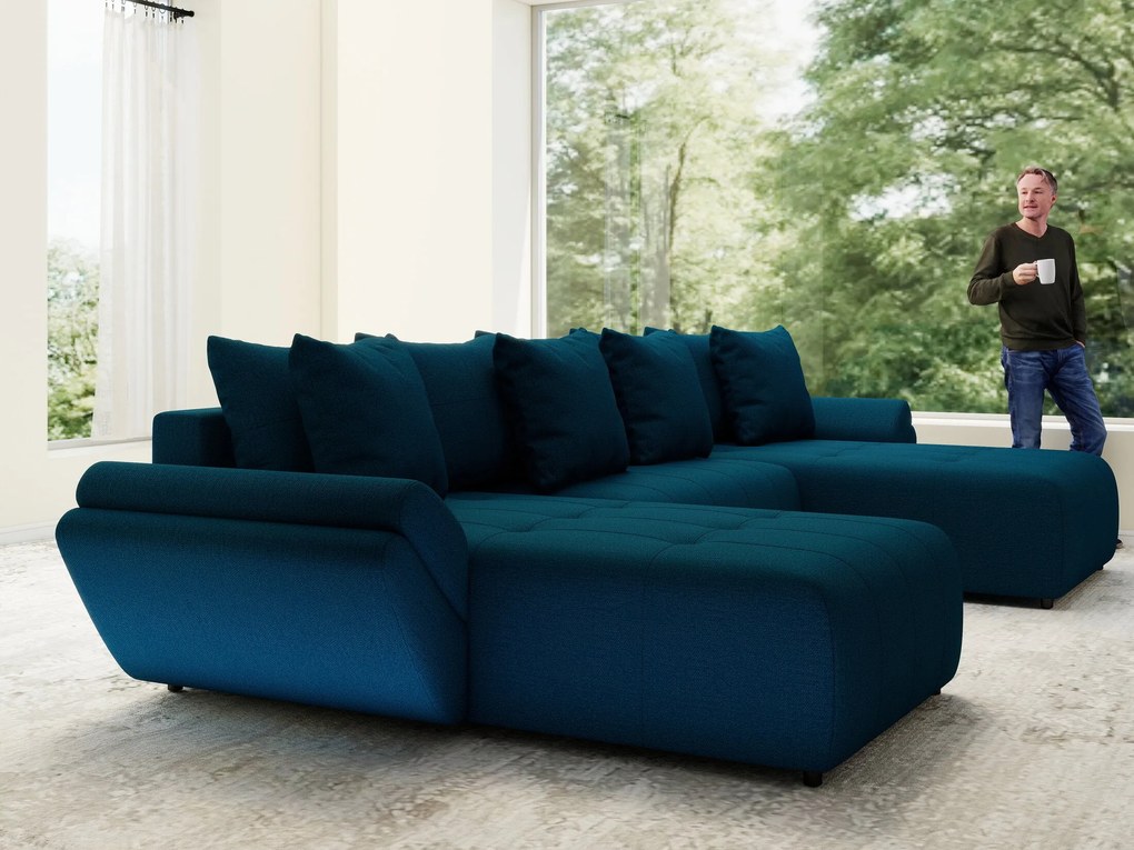 Colțar extensibil dumonde cu ladă de depozitare si sezut confortabil din spuma high-density, Berlin U Enjoy Petrol 380x180 cm