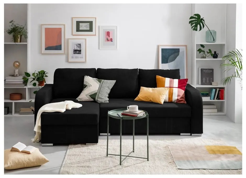 Colțar extensibil cu spațiu pentru depozitare Melart Louise, negru