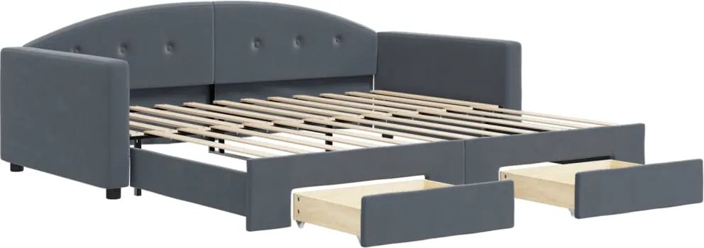 vidaXL Pat de zi cu extensie și sertare gri închis 100x200cm catifea