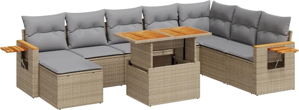 vidaXL Set canapele grădină cu perne 9 piese bej poliratan/lemn acacia