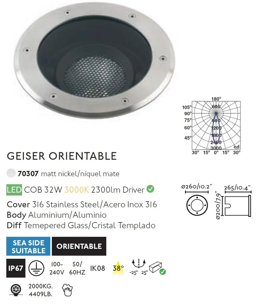 Spot LED orientabil / incastrabil de exterior pentru pavaj 13cm GEISER 32W