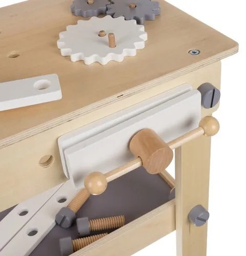 Banc de lucru din lemn cu unelte pentru copii