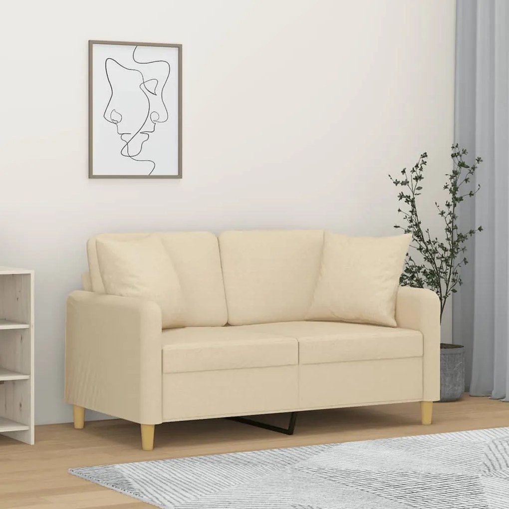 vidaXL Canapea cu 2 locuri cu pernuțe, crem, 120 cm, textil