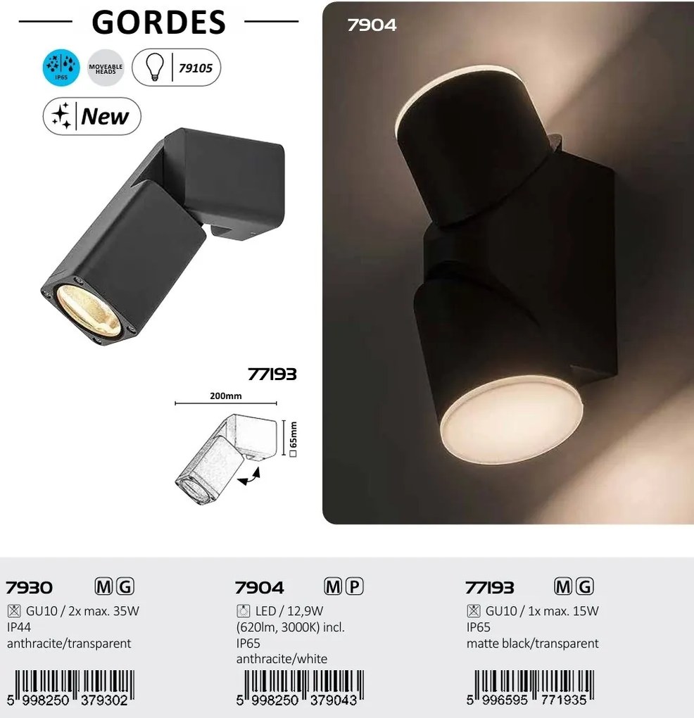 Aplica perete exterior IP65 cu spot directionabil Gordes