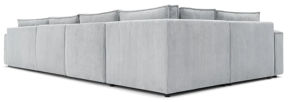 Colțar gri deschis cu tapițerie din catifea reiată (cu colț pe partea stângă ) Nihad modular – Bobochic Paris