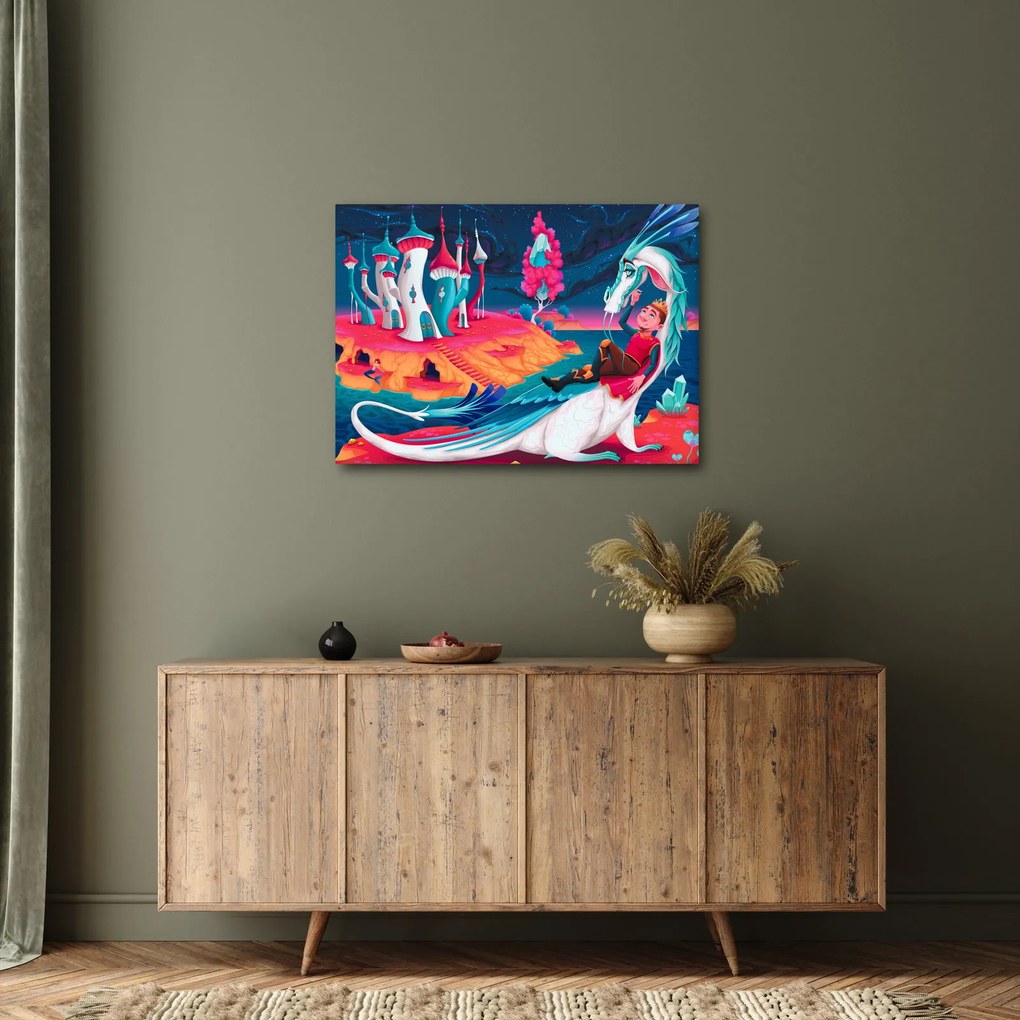 Tablou - Prinț și prințesa cu dragon (70x50 cm)