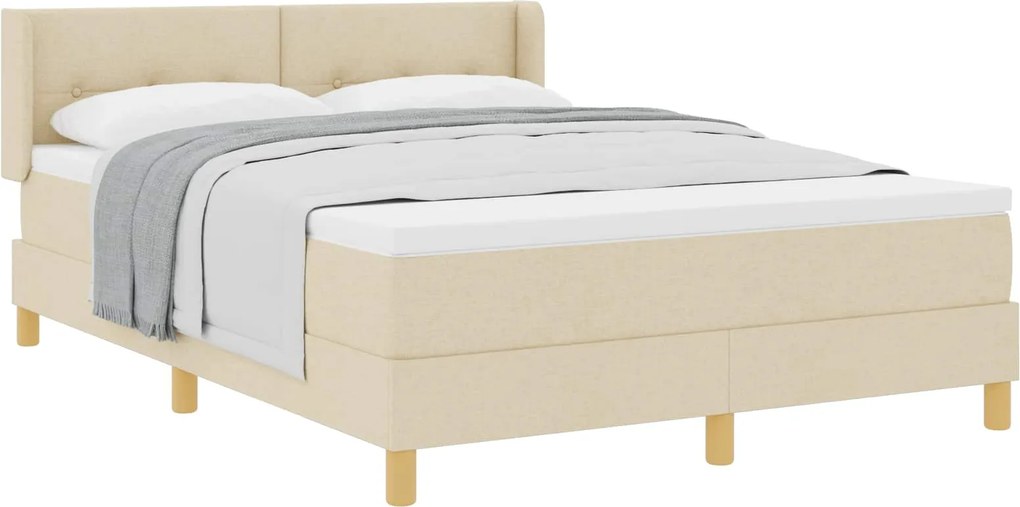vidaXL Pat cu arcuri cu saltea cu headboard Crem 190 x 140 cm țesătură