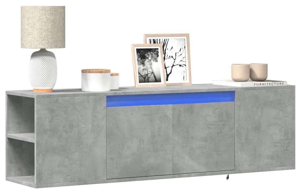 vidaXL Dulap TV de perete cu lumini LED, gri beton, 135x31x39,5 cm