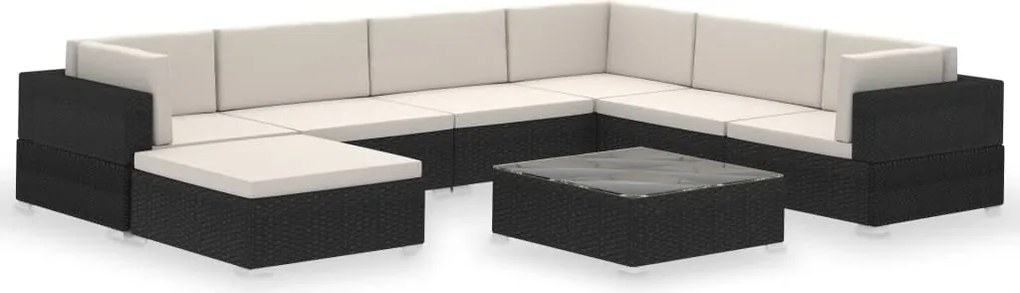 vidaXL Set mobilier de grădină cu perne, 8 piese, negru, poliratan
