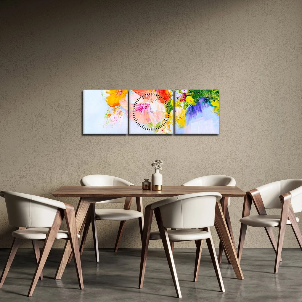 Tablou - Flori,pictură (cu ceas) (90x30 cm)