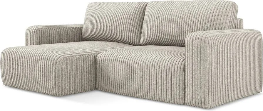 Colțar bej extensibil/cu spațiu de depozitare cu tapițerie din catifea reiată (cu colț pe partea stângă/cu șezlong) Kona – Makamii