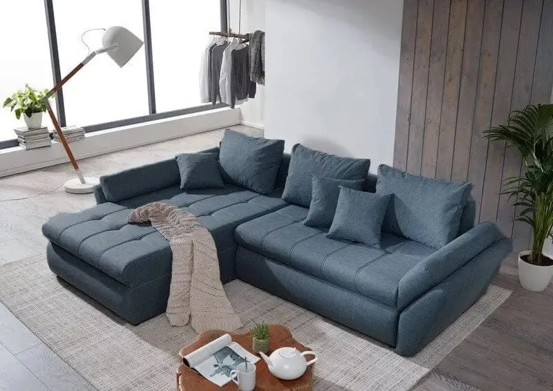 Colțar extensibil dumonde cu ladă de depozitare si sezut confortabil din spuma high-density, Loana Enjoy Blue 270x185 cm
