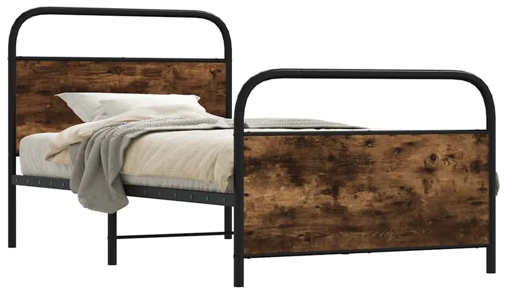 vidaXL Cadru de pat fără saltea 90x200cm Stejar fumuriu lemn prelucrat