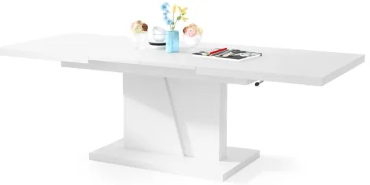 Masă extensibilă NINO pentru living și dining, cu blat înălțabil, albă