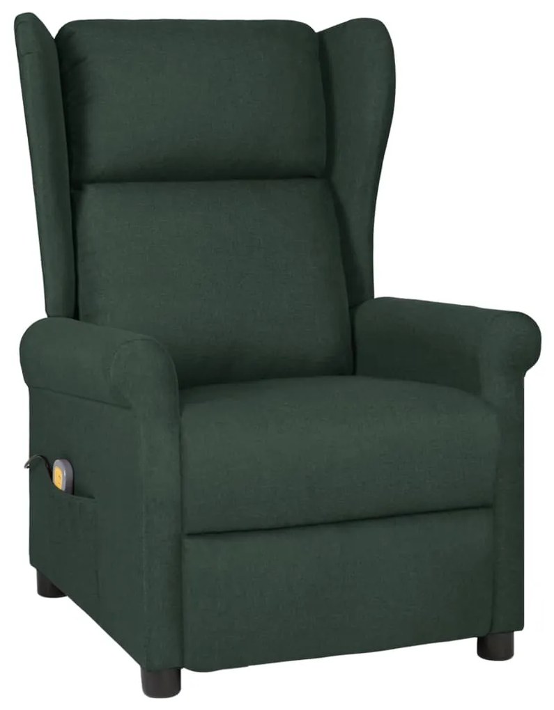 3098337 vidaXL Fotoliu de masaj electric spătar cu aripi, verde închis, textil