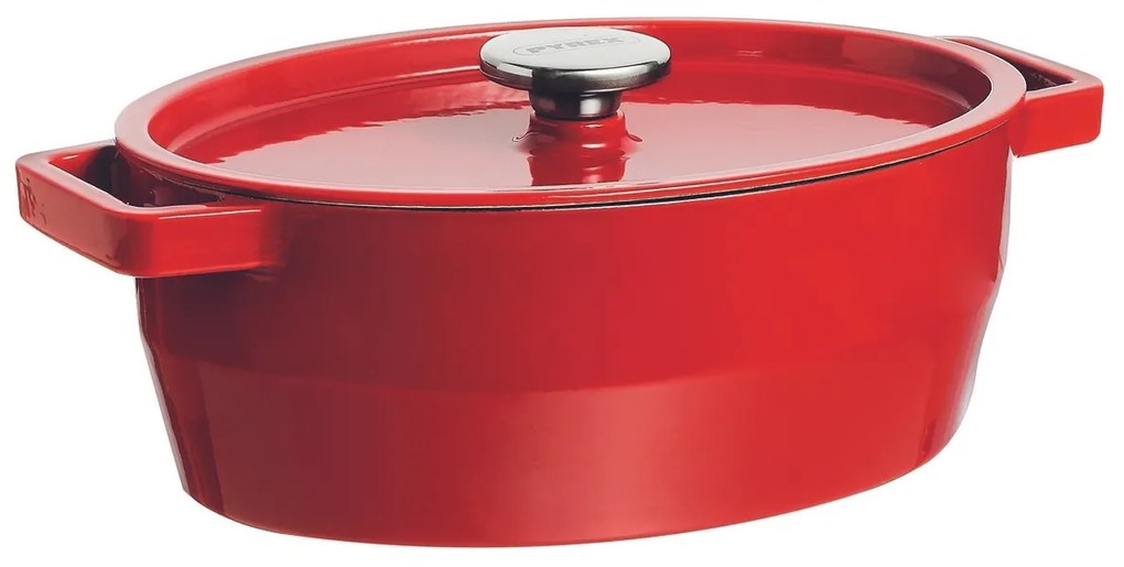 Caserolă din fontă Pyrex cu capac 4 l, 29 x 21 cm,roșu, 4 l