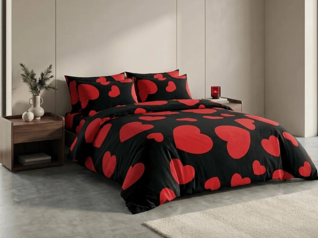 Lenjerie cocolino HEART RED negru Dimensiune lenjerie de pat: 70 x 90 cm | 140 x 200 cm