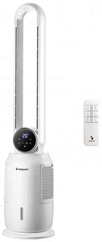 Resigilat: Racitor de aer tip coloana Beper P206RAF300, 65 W, 3 viteze, 2 L, Ionizare, LED, Afisaj tactil, Alb