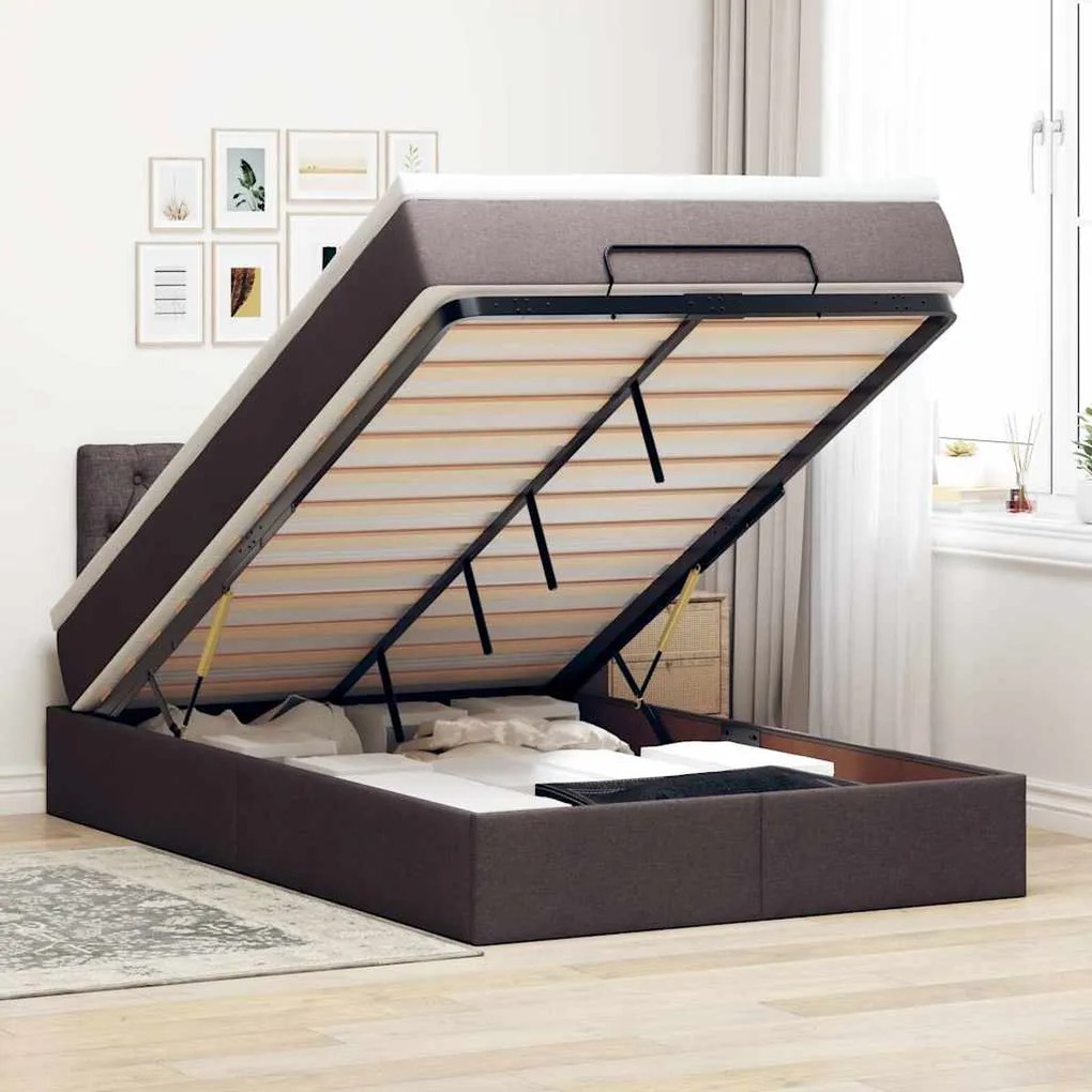 vidaXL Cadru de pat otoman cu saltea țesătură maro închis 120x190 cm