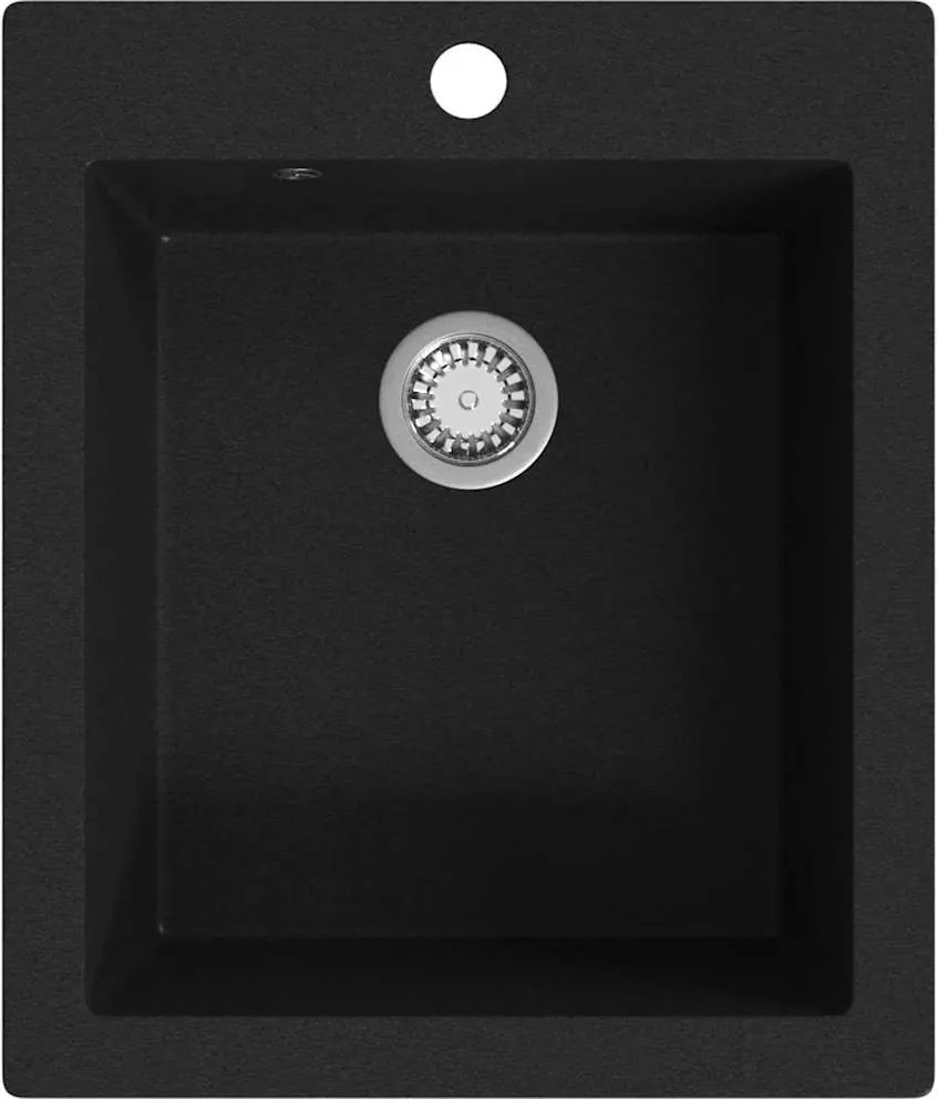vidaXL Chiuvetă bucătărie suprapusă, cu un singur bazin, negru, granit