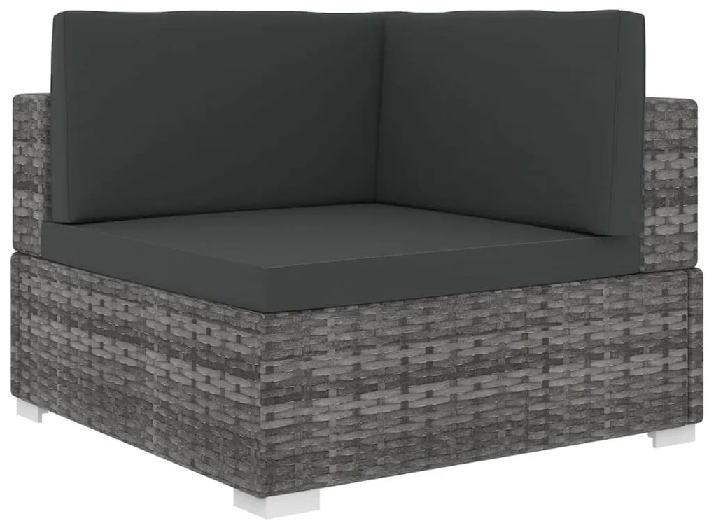 vidaXL Scaun modular de colț, 1 buc., gri, poliratan, cu perne