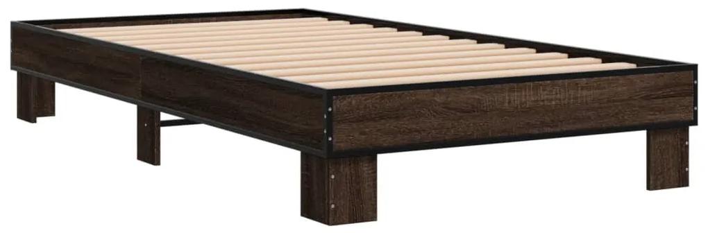 845881 vidaXL Cadru de pat, stejar maro, 75x190 cm, lemn prelucrat și metal