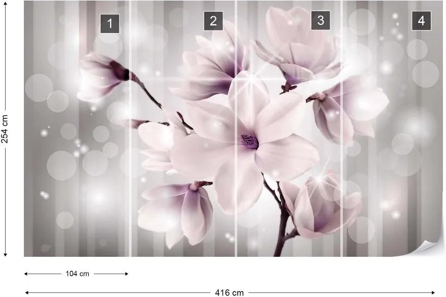 Fototapet GLIX - Magnolia Flowers Sparkles 2 + adeziv GRATUIT Tapet nețesute - 416x254 cm