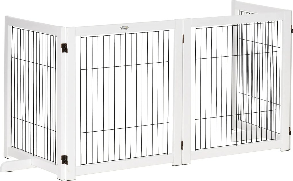 PawHut Barieră de Siguranță pentru Câini Pliabilă 264x77 cm din 4 Panouri cu Picioare și Ramă din Lemn pentru Uși Scări | Aosom Romania