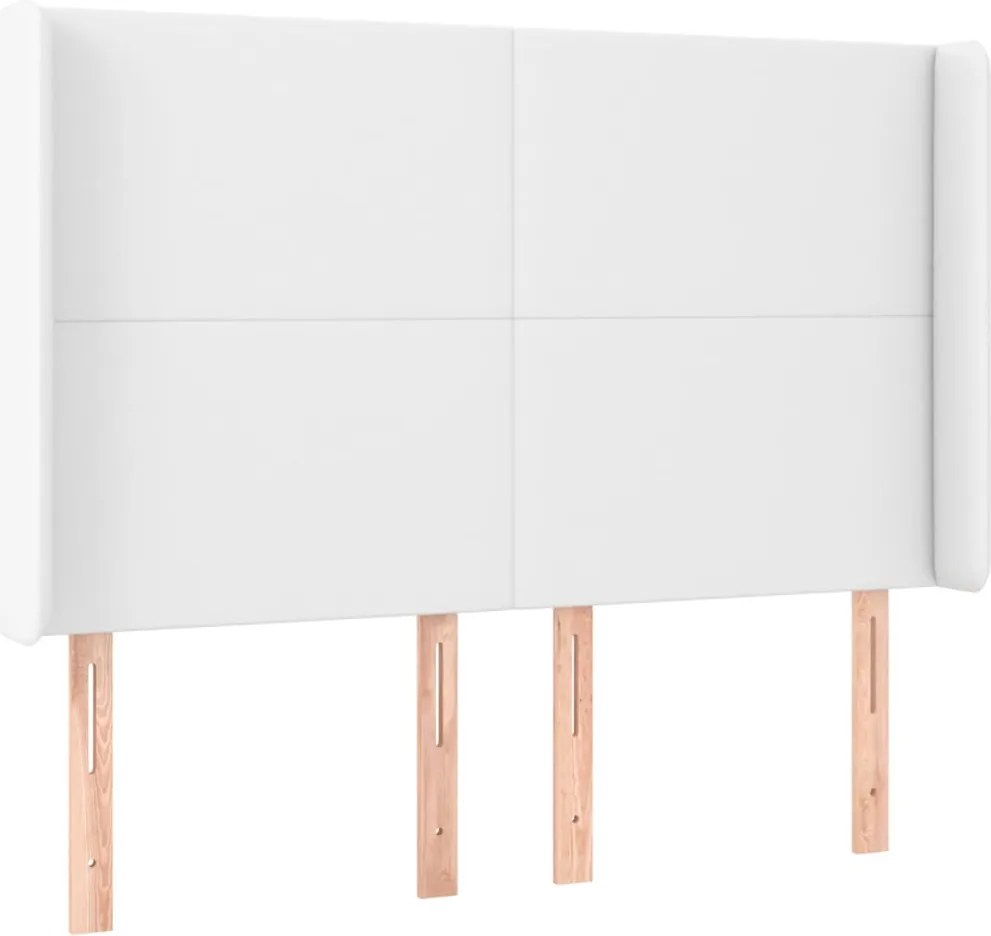 vidaXL Tăblie de pat cu aripioare, alb, 147x16x118/128 cm, piele eco