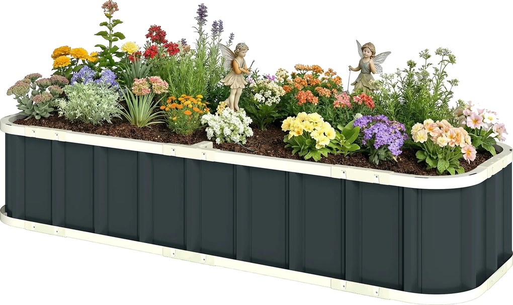 Outsunny Jardinieră ridicată din oțel galvanizat, pat de grădină cu mănuși și margini pliate, 165 x 52 x 31 cm, gri închis | Aosom Romania