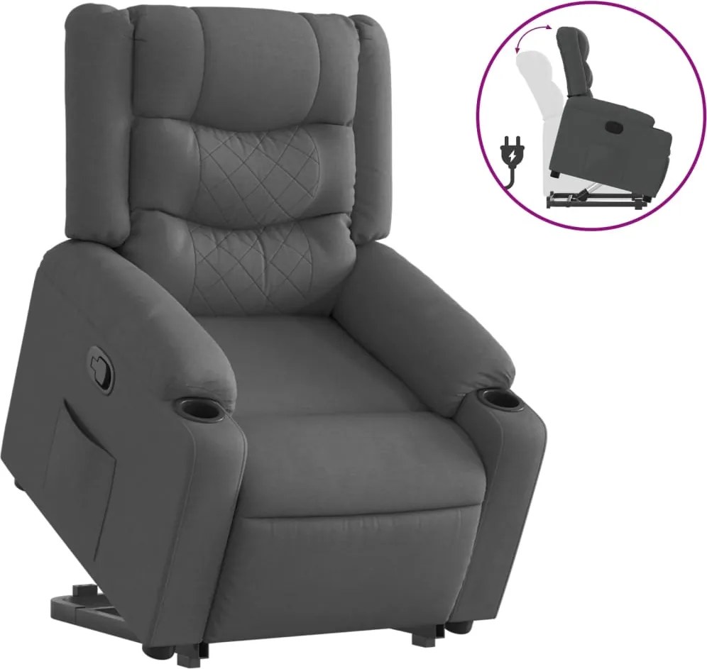 vidaXL Fotoliu rabatabil cu ridicare pe verticală, gri închis, textil