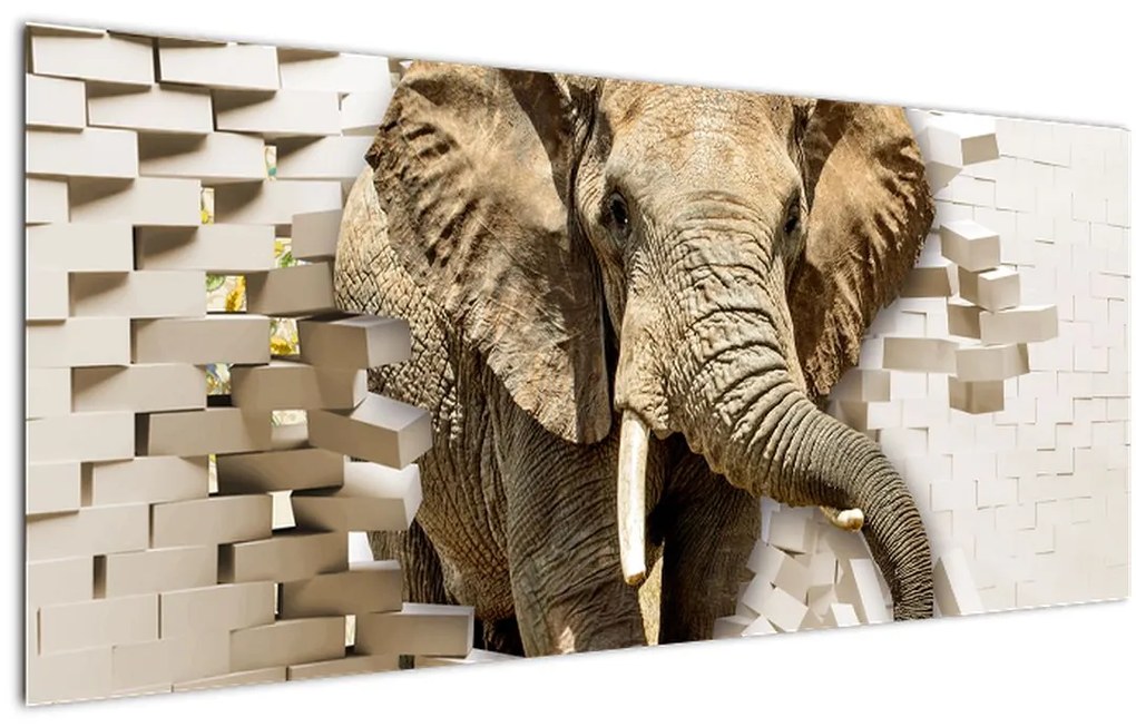 Tablou - Elefant spârgând peretele (120x50 cm)