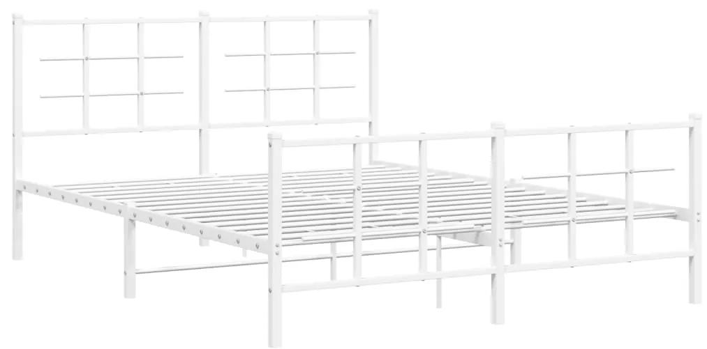 355630 vidaXL Cadru de pat metalic cu tăblie, alb, 150x200 cm
