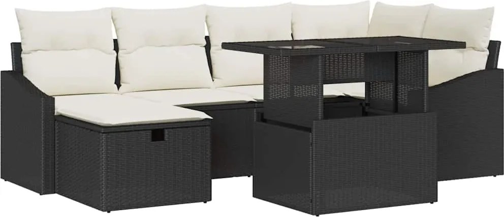 vidaXL Set de canapele pentru grădină cu pernă 7 pcs Negru poliratan