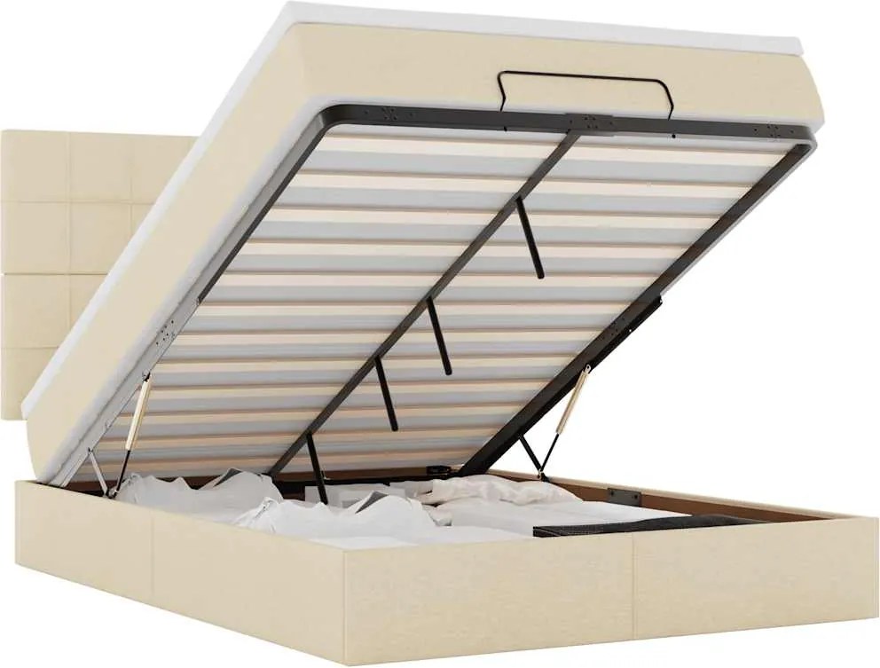 vidaXL Cadru de pat otoman cu saltea crem 140x190cm stofa