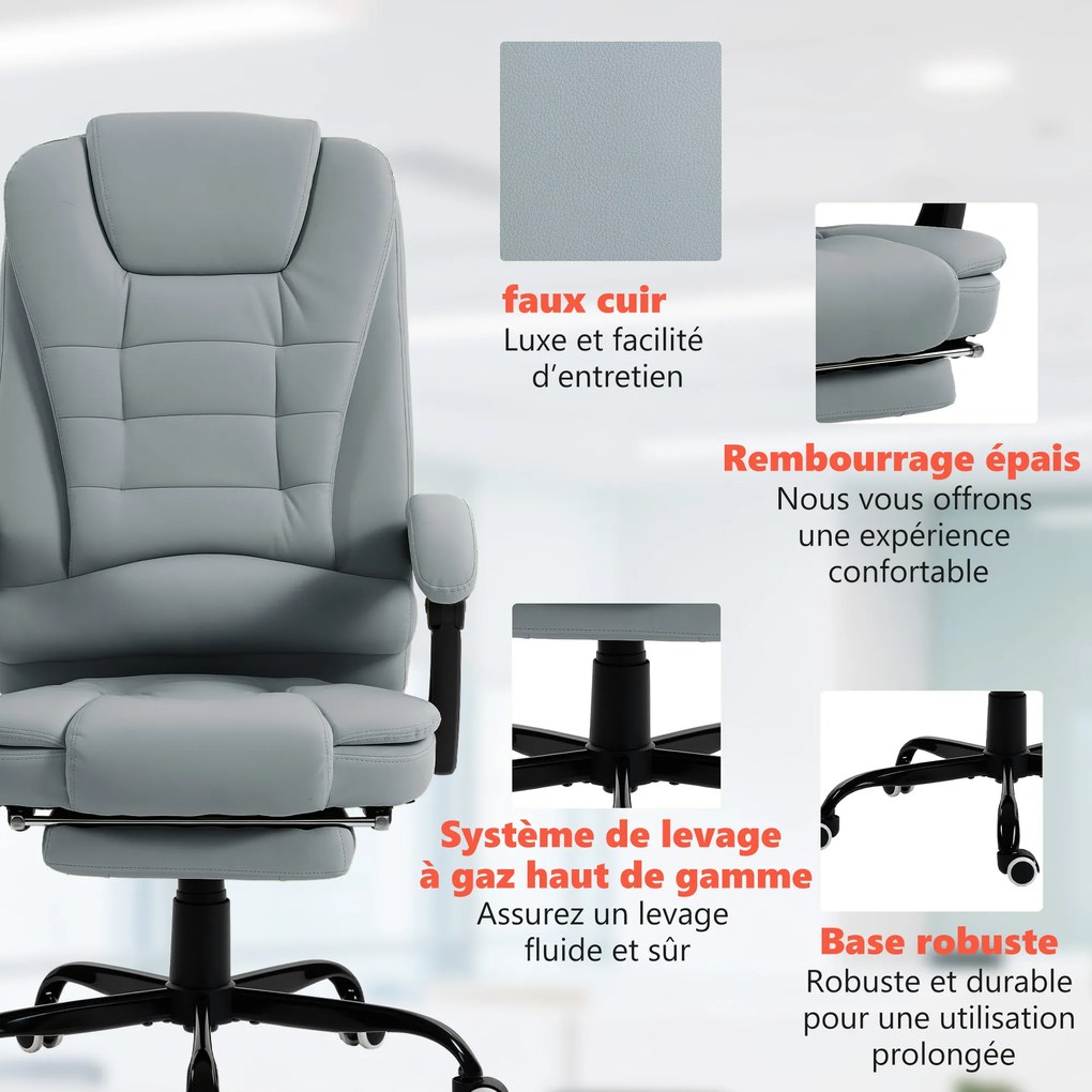 Vinsetto Fotoliu de birou cu masaj, scaun de birou cu înălțime reglabilă, spătar înclinat și telecomandă cu fir, gri | Aosom Romania