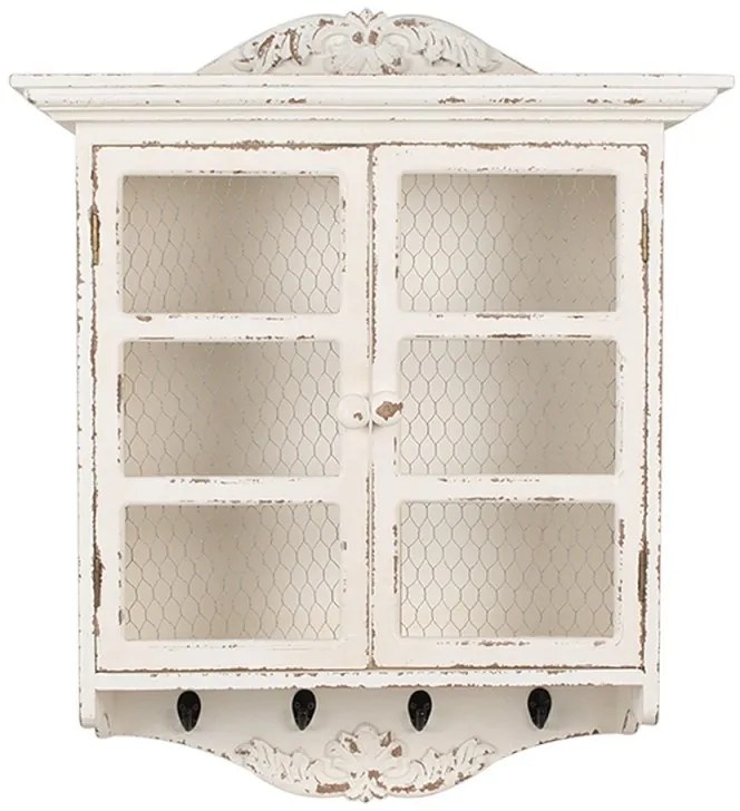 Dulap de perete, alb, din lemn, aspect vintage, Blanchette