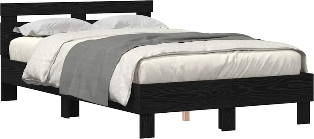 vidaXL Cadru de pat cu led Stejar Negru 135 x 190 cm Lemn compozit