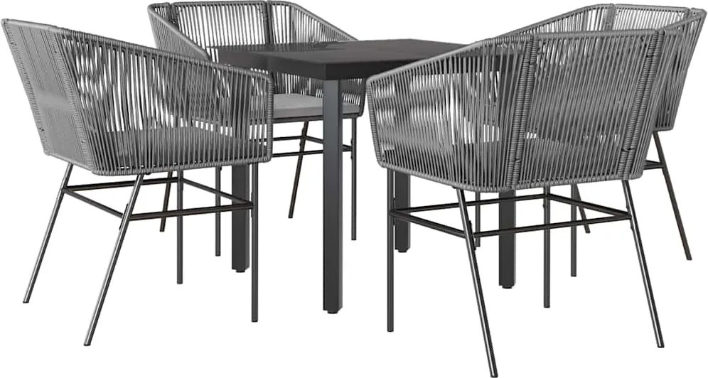 vidaXL Set de sufragerie de grădină 5 piese sticlă poliratan gri