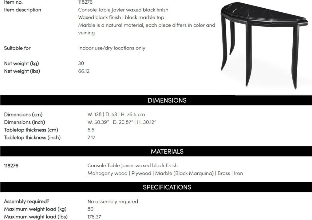 Consola design LUX cu blat din marmura Javier