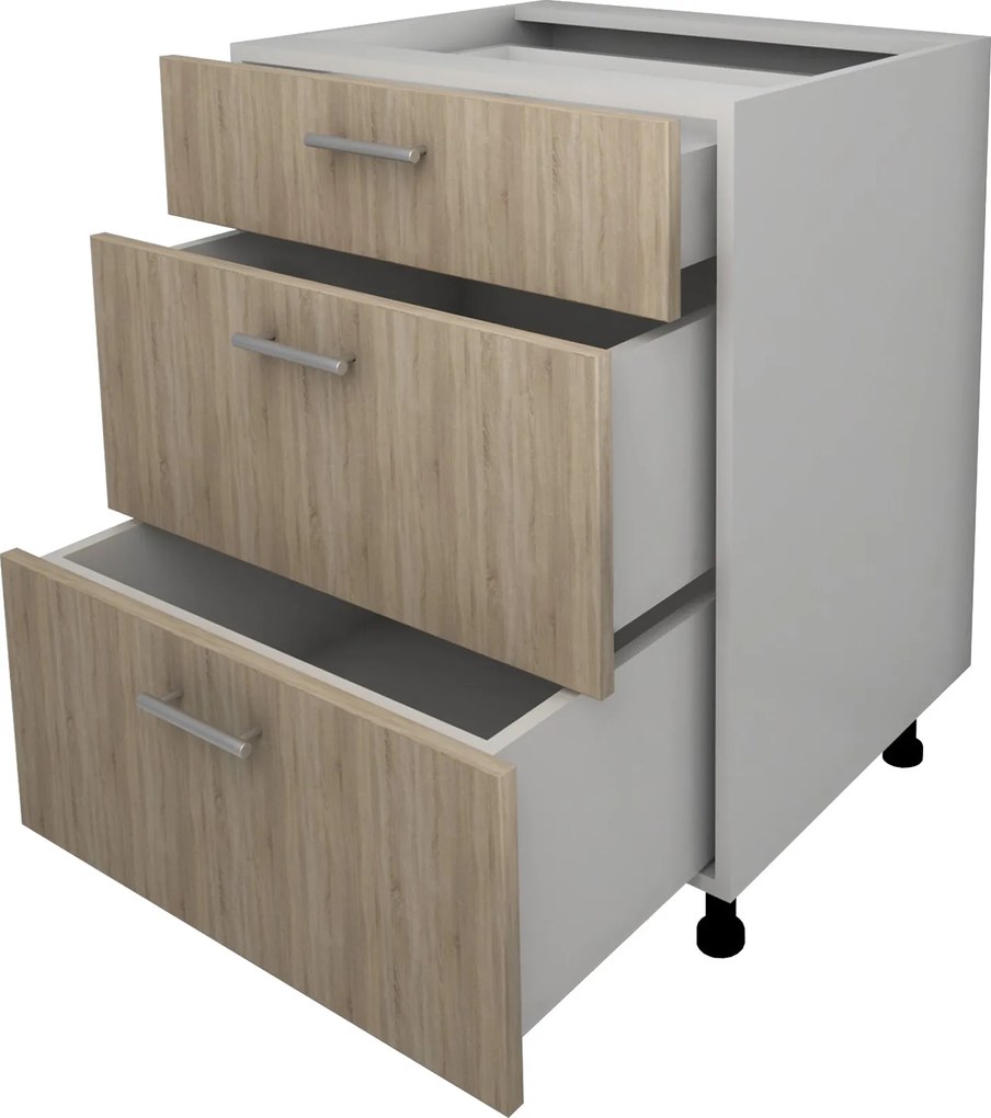 Corp Baza Lecce, 3 Sertare, Stejar Sonoma/Alb, 60 x 50 x 80 cm
