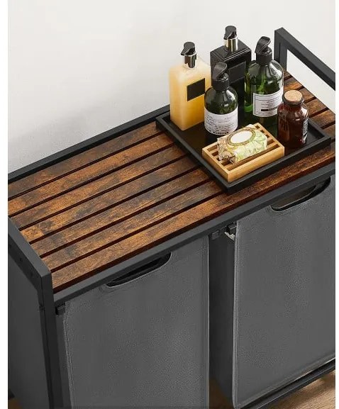 Cos De Rufe Cu 2 Compartimente, Maro Rustic Si Gri, 73 X 33 X 72 Cm