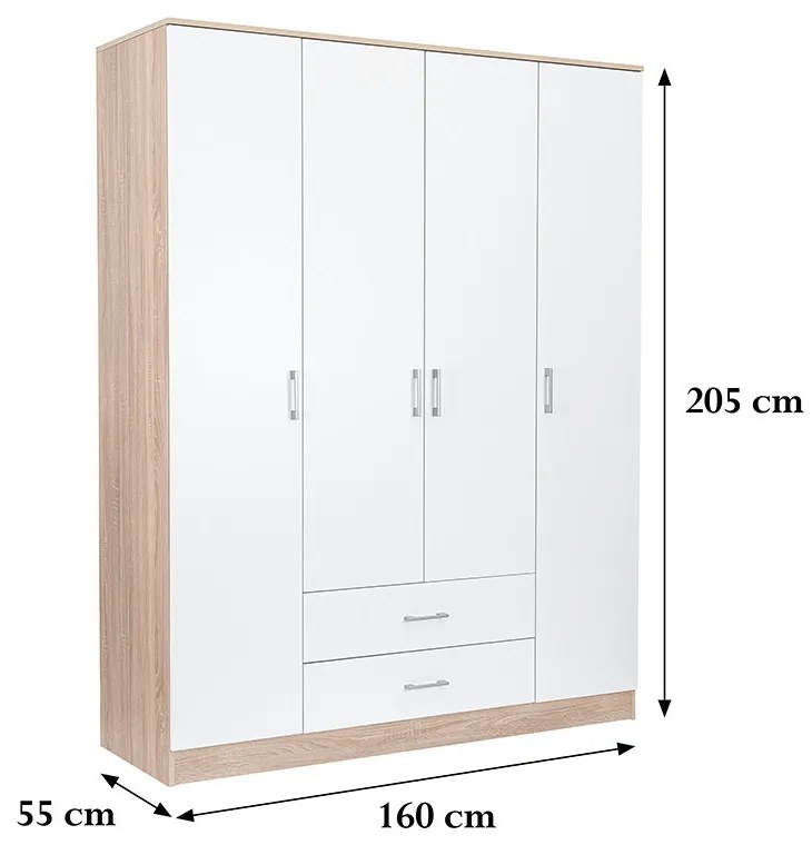 Dulap Miami 160x205 cm alb-stejar sonoma