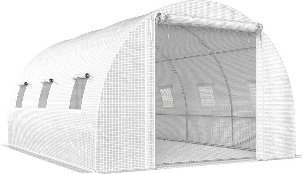 Outsunny Seră de Grădină Tip Tunel 4x3x2 m cu 2 Bare Detașabile, Uși Rulabile și Ferestre cu Plasă, Seră pentru Grădină de Legume și Flori, Structură din Oțel Zincat și Acoperire PE, Alb | Aosom Romania