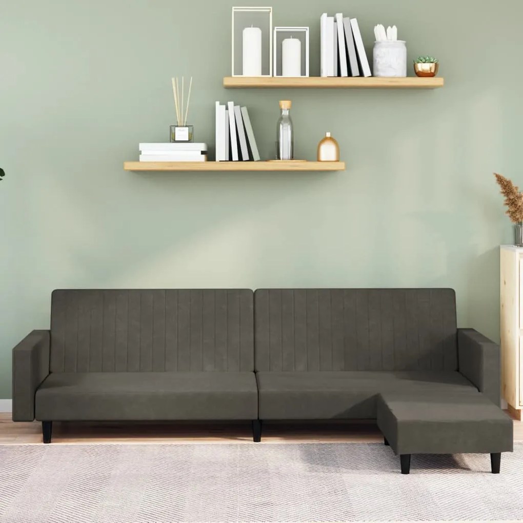 3081866 vidaXL Canapea extensibilă cu taburet, 2 locuri, gri închis, catifea